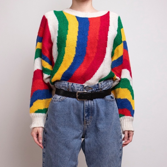 Vintage Sweaters - ❌SOLD❌Vintage 80s rainbow dolman draped sweater